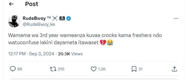 Post rudebwoy tm rudebwoy_ke wamama wa 3rd year wameanza kuvaa crocks kama fresh