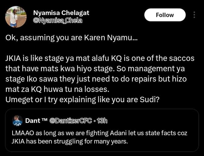 Nyamisa chelagat nyamisachela follow ok, assuming you are karen nyamu_ jkia is l