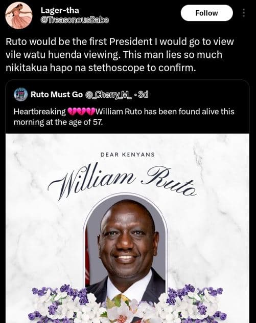 Lagertha ureasonousbabe follow ruto would be the first president would go to vie