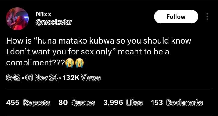 Nixx nicoleviar follow how is huna matako kubwa so you should know don't want yo