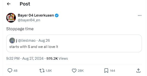 Post bayer 04 leverkusen bayer04_en stoppage time j lieslmao . aug 26 starts wit