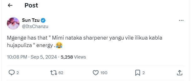 Post sun tzu itschanzu mgenge has that mimi nataka sharpener yangu vile ilikua k