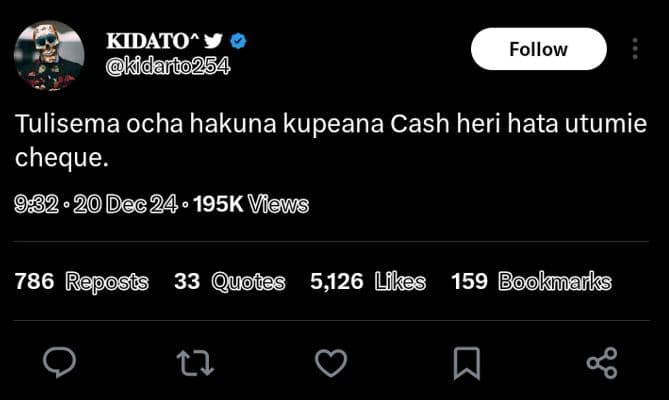 Kidato kidanñto254 follow tulisema ocha hakuna kupeana cash heri hata utumie che