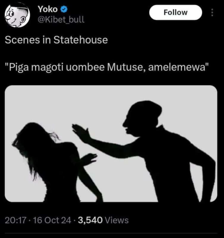 Yoko kibet_bull follow scenes in statehouse piga magoti uombee mutuse, amelemewa