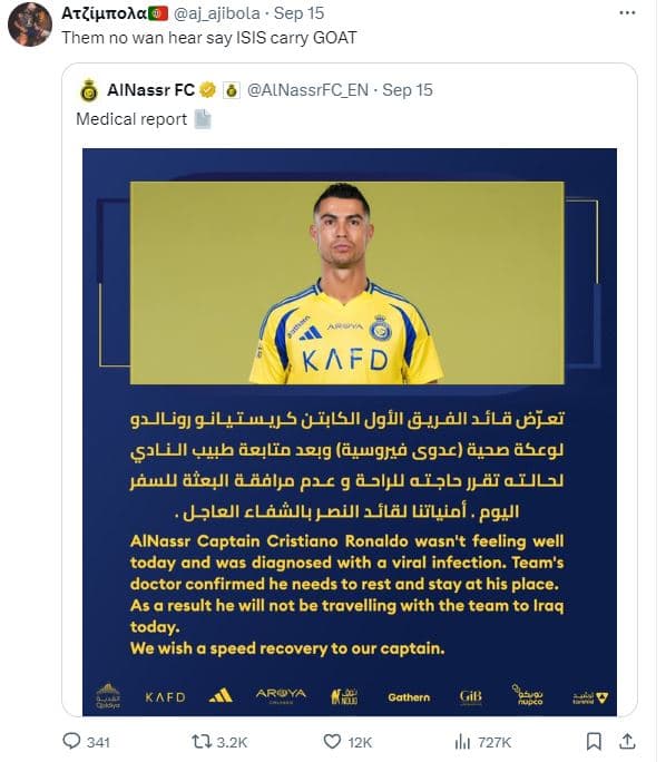 Arziunola aj_ajibola sep 15 them no wan hear say isis carry goat ainassr fc medi