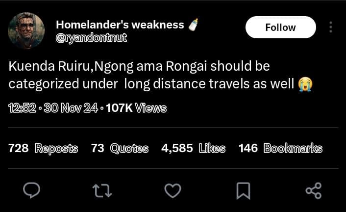 Homelander's weakness ndontnut follow kuenda ruiru,ngong ama rongai should be ca