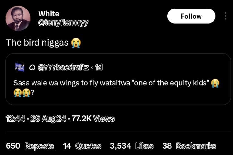 White pterlyiflenonyyy follow the bird niggas 777baedraftz 1 sasa wale wa wings