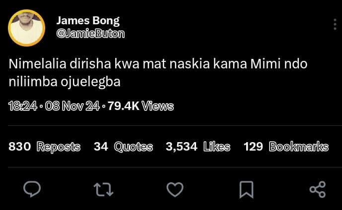 James bong jamiebuton nimelalia dirisha kwa mat naskia kama mimi ndo niliimba oj