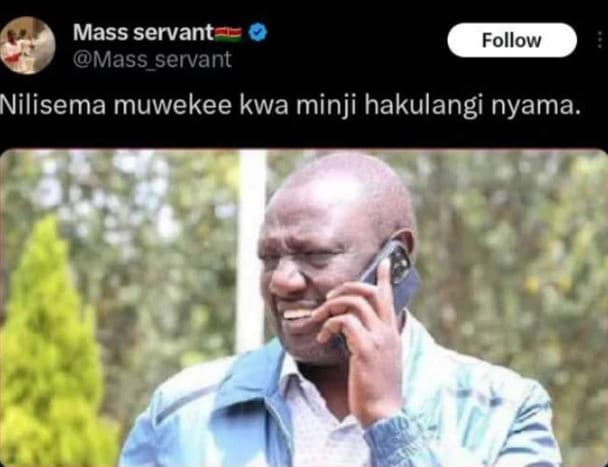 Mass servant mass_servant follow nilisema muwekee kwa minji hakulangi nyama.