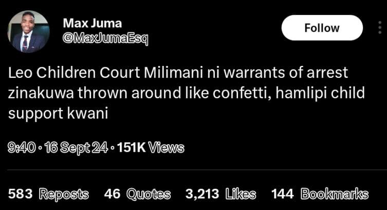 Max juma maxuumaesq follow leo children court milimani ni warrants of arrest zin