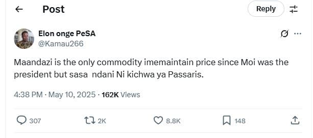 Post reply elon onge pesa kamau266 maandazi is the only commodity imemaintain pr