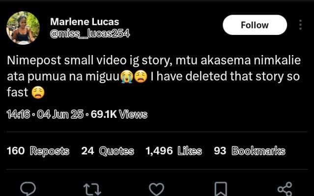 Marlene lucas mmiss_lucas254 follow nimepost small video ig story mtu akasema ni