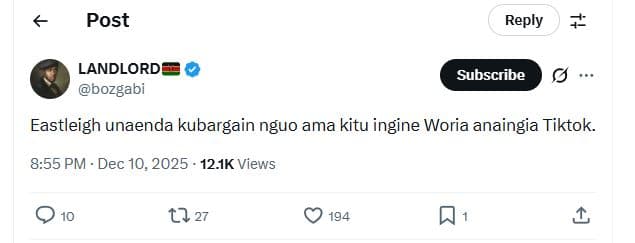 Post reply landlordi bozgabi subscribe eastleigh unaenda kubargain nguo ama kitu