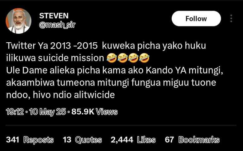 Steven mashsir follow twitter ya kuweka picha yako huku ilikuwa suicide mission