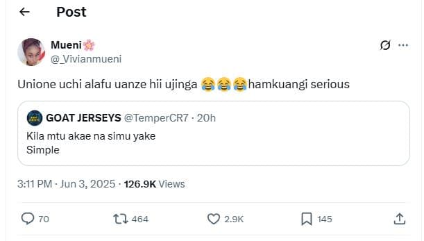 Post mueni vivianmueni unione uchi alafu uanze hii ujinga 5 6hamkuangi serious g