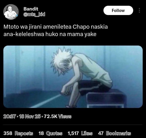 Bandit mts_kid follow mtoto wa jirani ameniletea chapo naskia anakeleleshwa huko