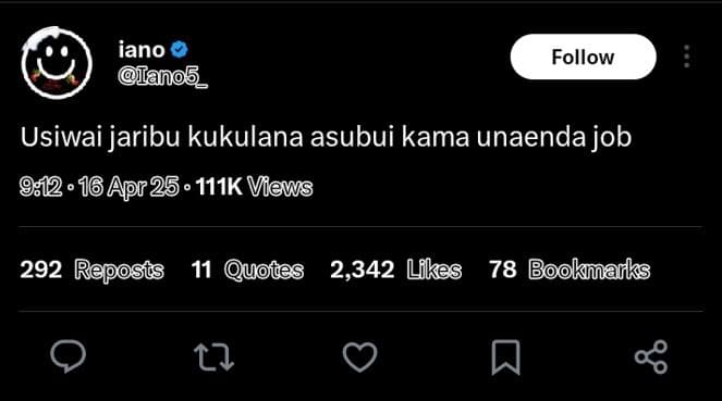 Iano 'ano5_ follow usiwai jaribu kukulana asubui kama unaenda job 16 apr25. 111k