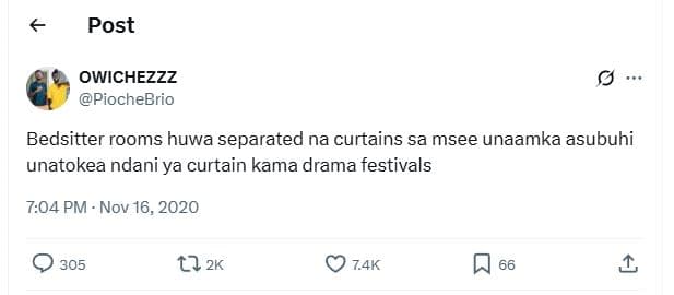 Post owichezzz piochebrio bedsitter rooms huwa separated na curtains sa msee una