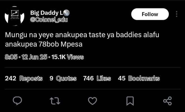 Big daddy l coloneledu follow mungu na yeye anakupea taste ya baddies alafu anak