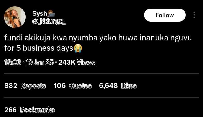 Sysh _ndunge_ follow fundi akikuja kwa nyumba yako huwa inanuka nguvu for 5 busi