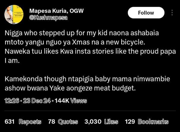 Mapesa kuria ogw kushmapesa follow nigga who stepped up for my kid naona ashabai