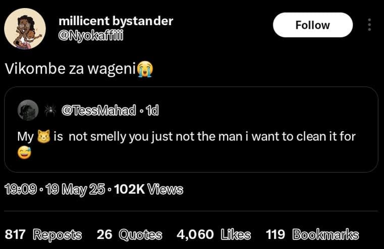 Millicent bystander nyokaffo follow vikombe za wagenic tessmlahad . 1d my is not