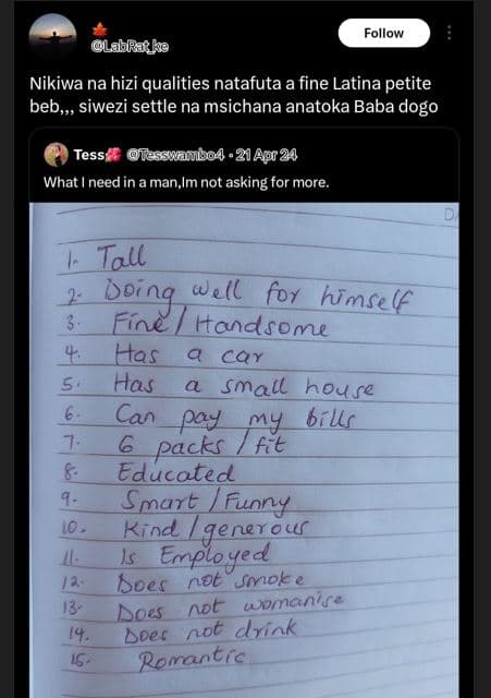 Follow labkatke nikiwa na hizi qualities natafuta a fine latina petite beb, siwe