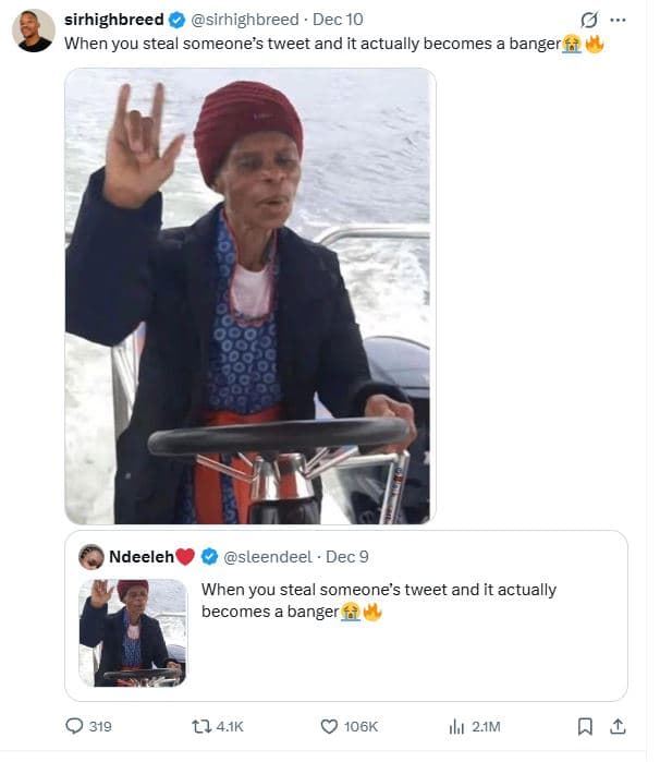 Sirhighbreed sirhighbreed dec 10 when you steal someone's tweet and it actually