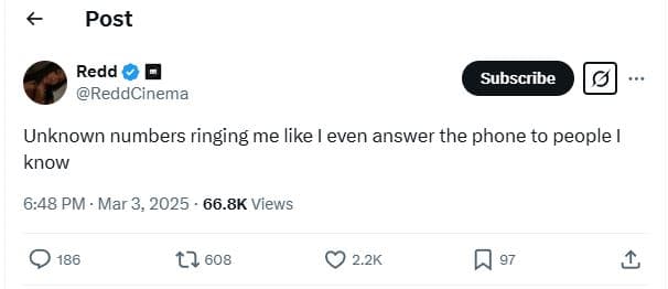 Post redd reddcinema subscribe unknown numbers ringing me like even answer the p