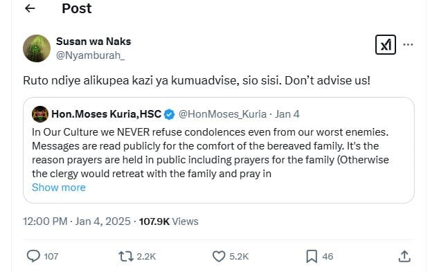 Post susan wa naks nyamburah _ ruto ndiye alikupea kazi ya kumuadvise sio sisi.