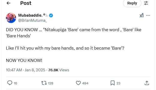 Post reply 71 mubabaddie_ brianmutuma did you know nitakupiga 'bare' came from t