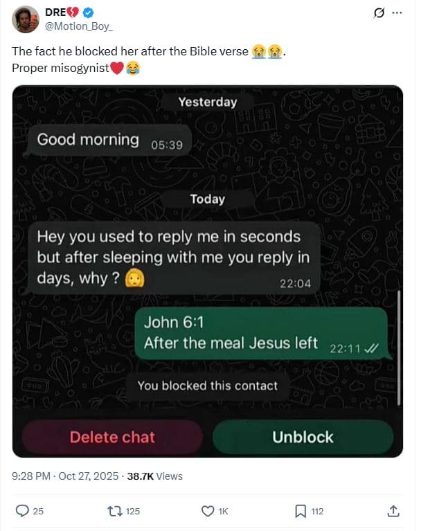 Dre motion_boy_ the fact he blocked her after the bible verse proper misogynist