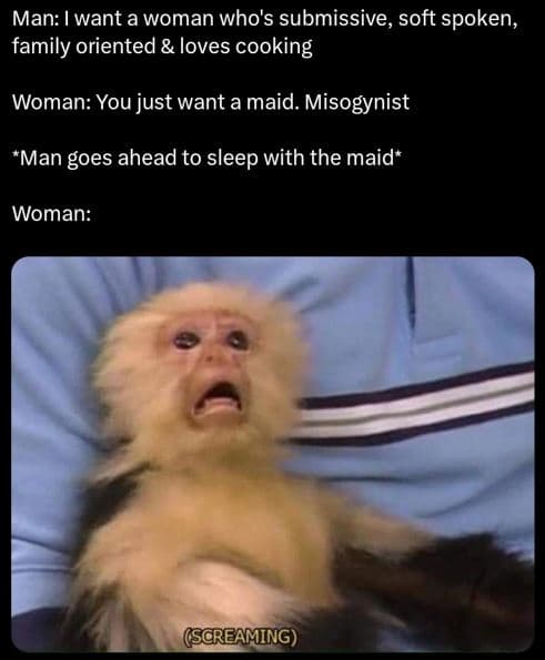 Man want a woman who's submissive, soft spoken family oriented loves cooking wom