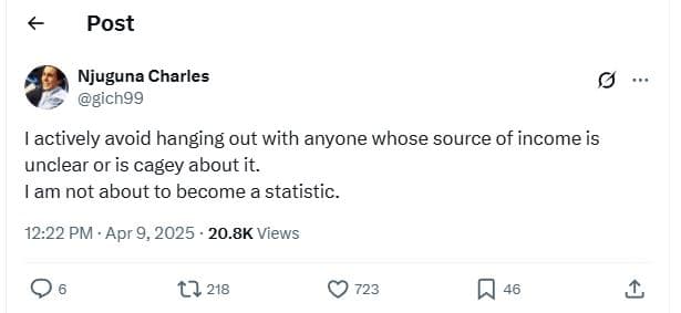 Post njuguna charles gichgg actively avoid hanging out with anyone whose source