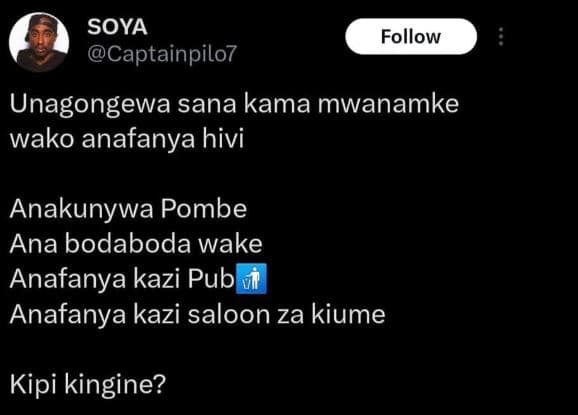 Soya captainpilo7 follow unagongewa sana kama mwanamke wako anafanya hivi anakun