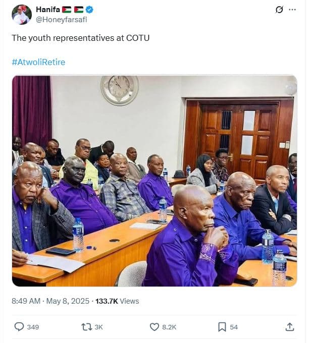 Hanifa ee honeyfarsafi the youth representatives at cotu atwoliretire 8.49 am .