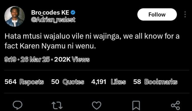 Brocodes ke adriannealest follow hata mtusi wajaluo vile ni wajinga we all know