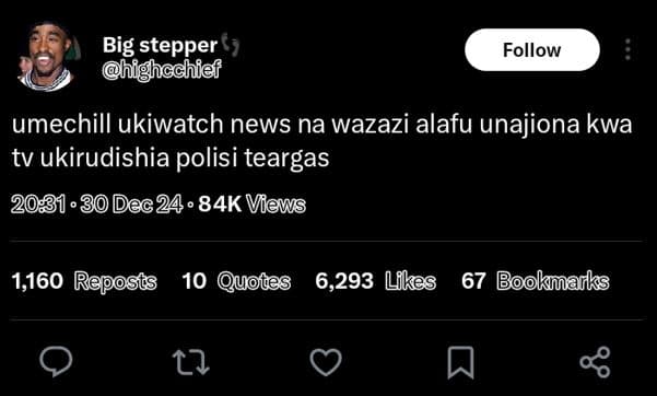 Big stepper highochief follow umechill ukiwatch news na wazazi alafu unajiona kw