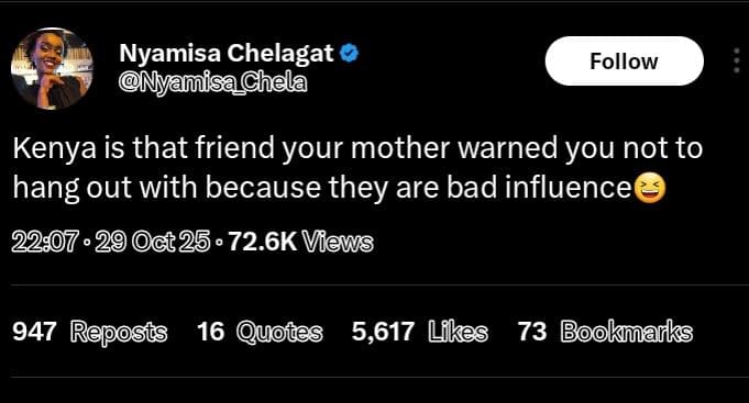Nyamisa chelagat nyamisachela follow kenya is that friend your mother warned you