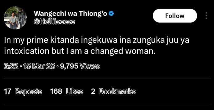 Wangechi wa thiong'o hellieeeee follow in my prime kitanda ingekuwa ina zunguka