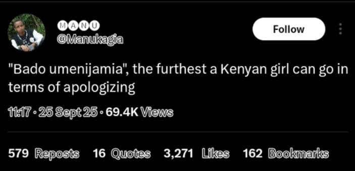 O0oo manukagia follow bado umenijamia the furthest a kenyan girl can go in terms