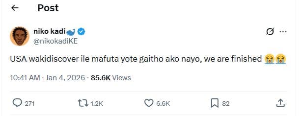 Post niko kadi nikokadike usa wakidiscover ile mafuta yote gaitho ako nayo we ar