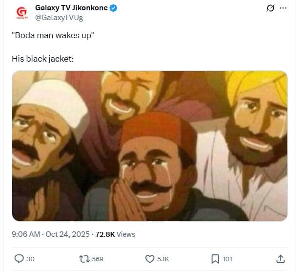 Galaxy tv jikonkone galaxytvug boda man wakes up his black jacket 9.06 am . oct