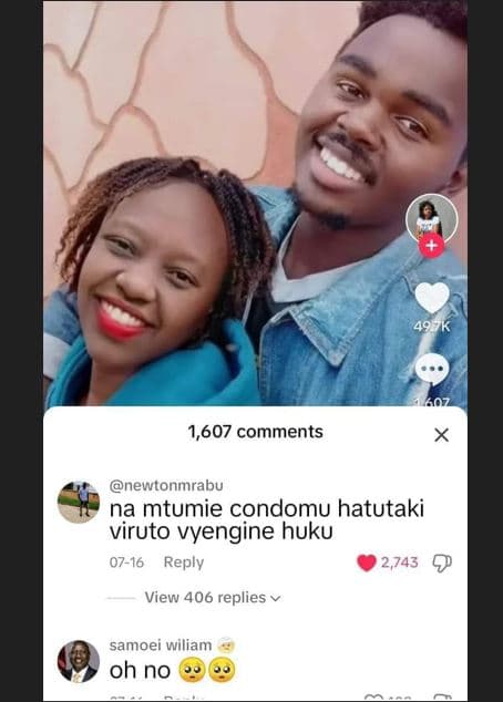 1,607 comments newtonmrabu na mtumie condomu hatutaki viruto vyengine huku 0716