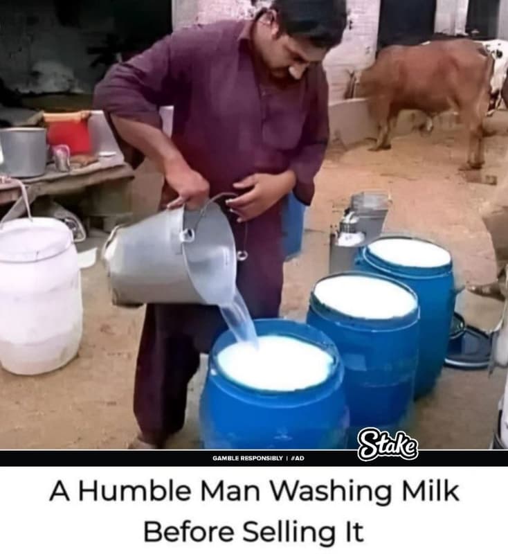 Gamble responsibly ad 8tdke a humble man washing milk before selling it