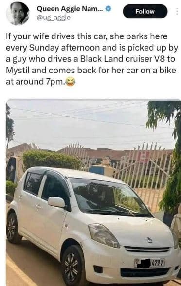 Queen aggie nam . ug_aggie follow if your wife drives this car, she parks here e