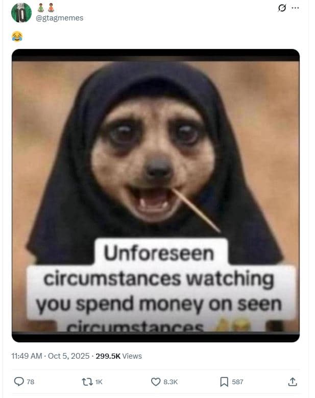 Gtagmemes unforeseen circumstances watching you spend money on seen circumstance