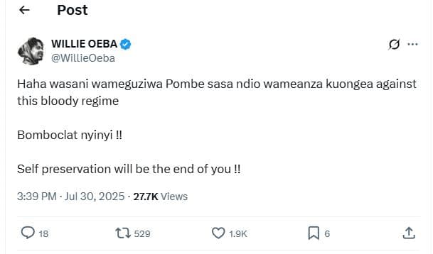 Post willie oeba willieoeba haha wasani wameguziwa pombe sasa ndio wameanza kuon