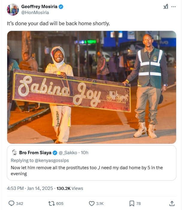 Geoffrey mosiria honmosiria its done your dad will be back home shortly. babind