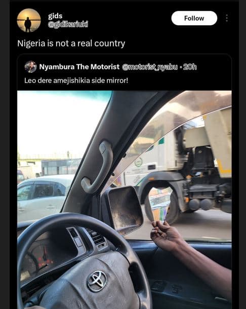 Gids gidikariukf follow nigeria is not a real country nyambura the motorist iodo